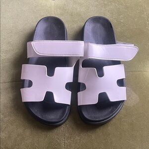 White and Black Slide Sandals